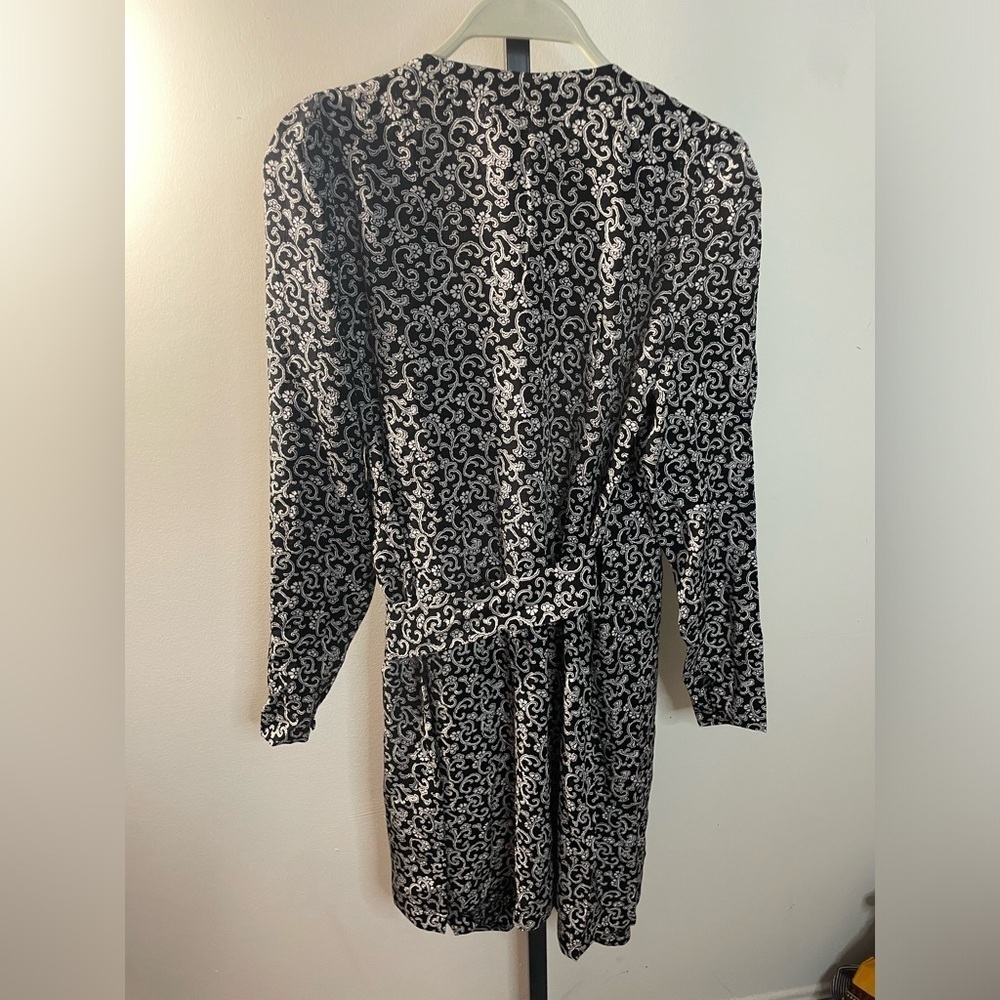 NWT BODEN|| Swirl Sprig Ruched Sleeve Mini Wrap Dress Black White Anthropologie - Picture 11 of 11